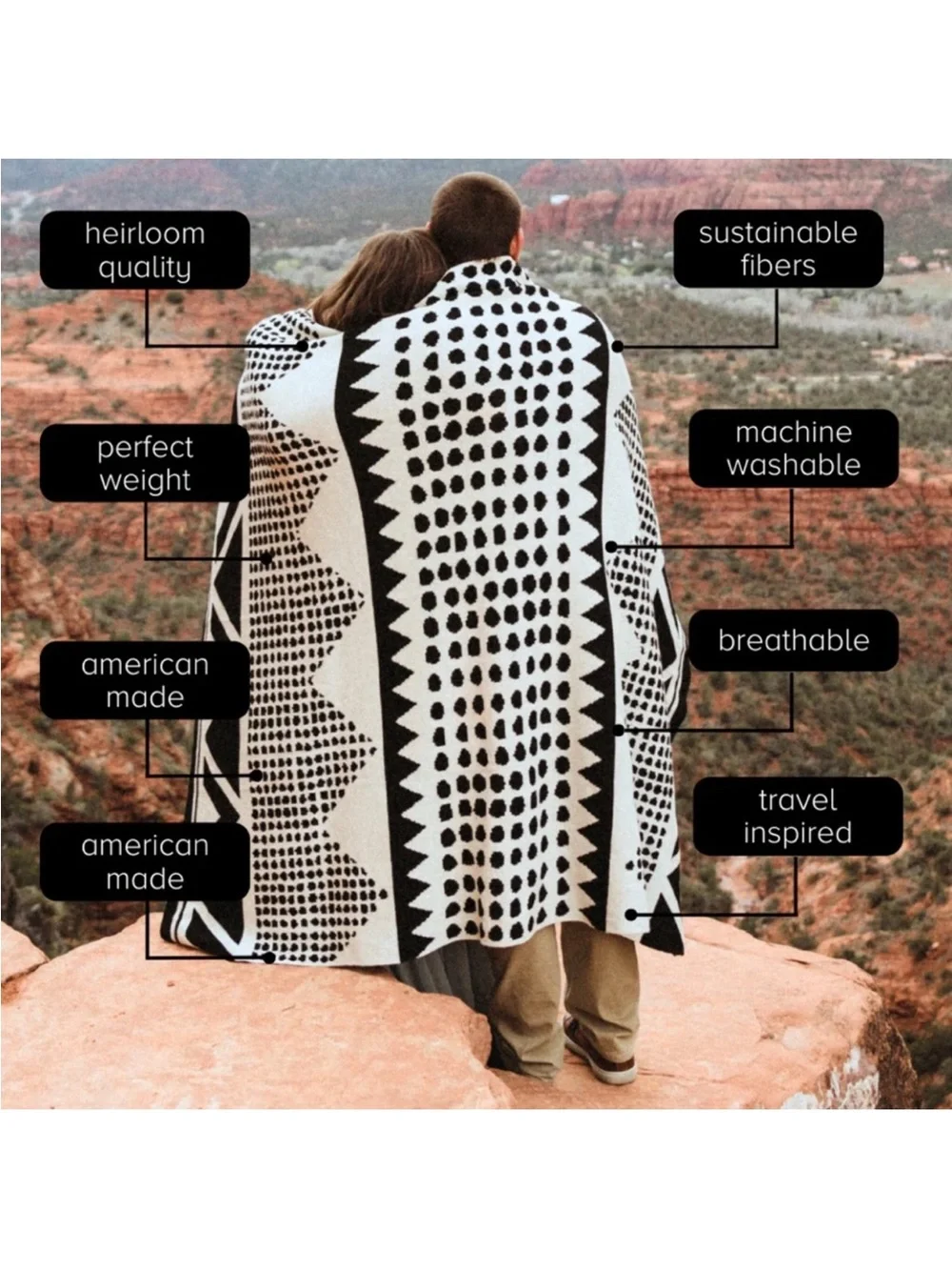 Seek & Swoon Adobe Eco Throw Black Tan Southwestern USA NWT Standard 50x60”